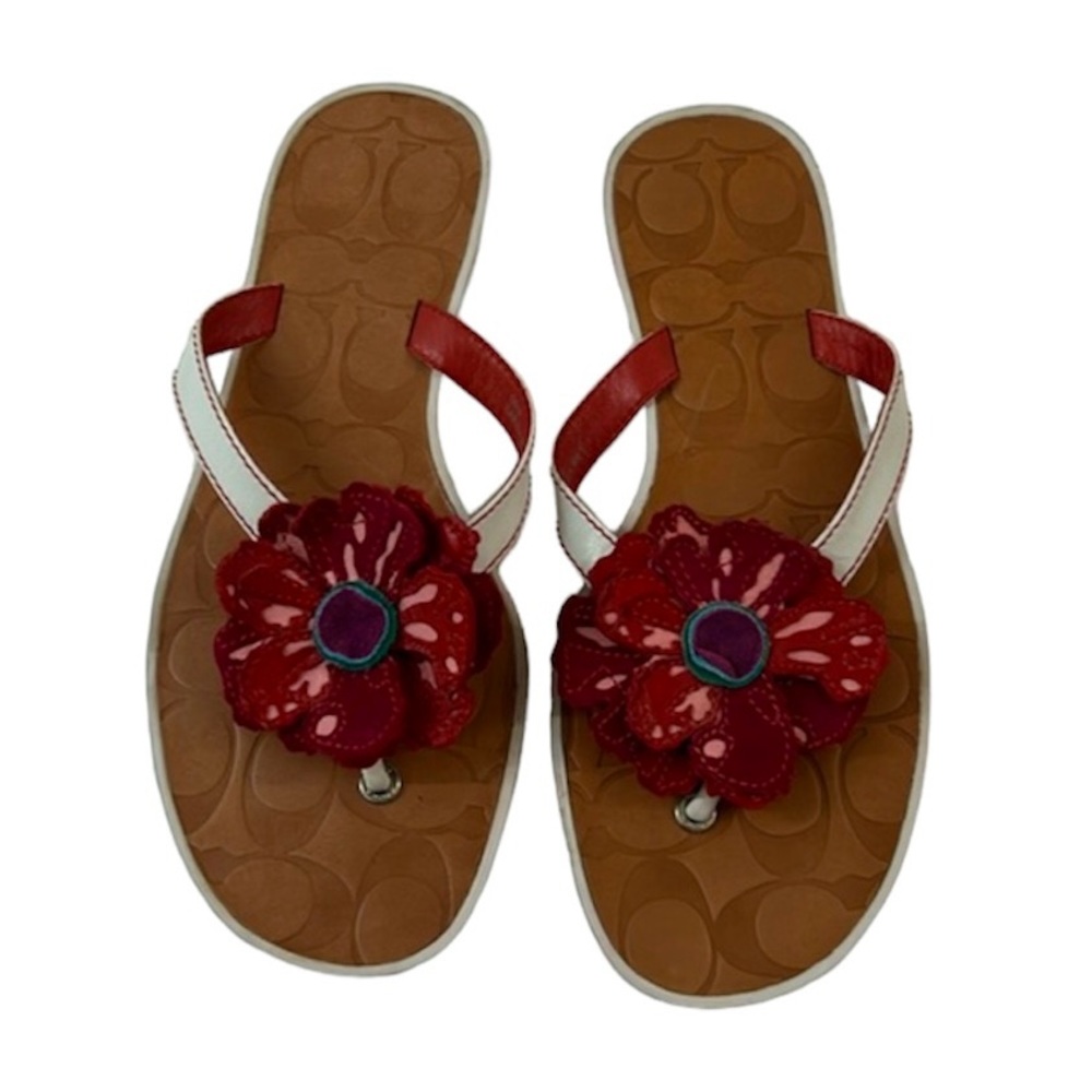 Coach Sandals Womens Larisa Multicolor Leather Floral Throng Flip Flop Size 8